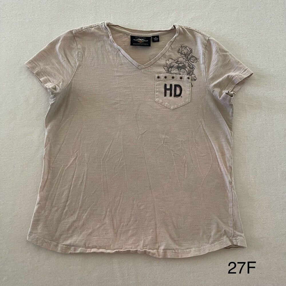 Harley Davidson Studded Flower Eagle Y2K Style Beige T Shirt‎ Size M Please Read